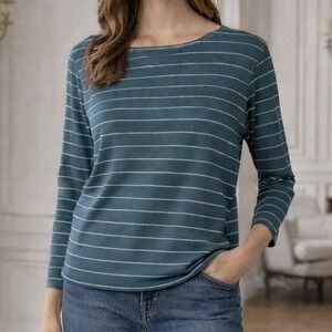 Freefly Blue Striped 3/4 Sleeve Tee Top Bamboo Stretch